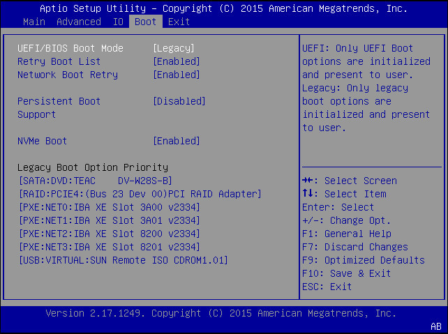 Boot Menu Options / BIOS Settings List