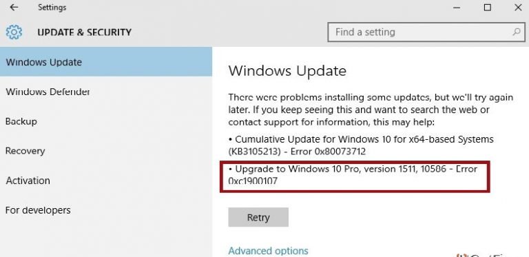 0xc1900107 ошибка обновления windows 10