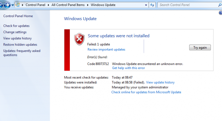Error code: 0x80073712