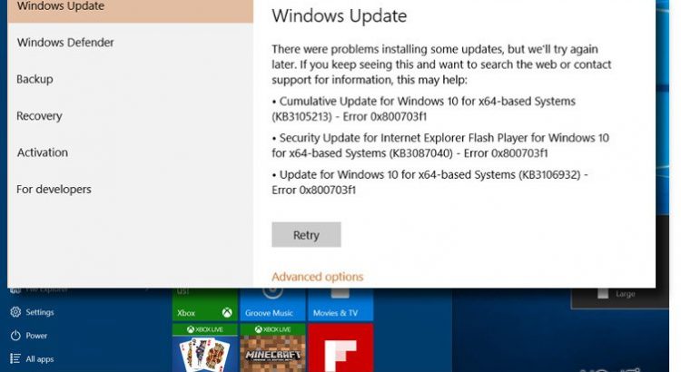 Error code 0x800703f1