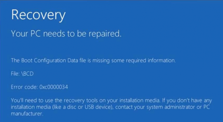 Repair Error code 0xc0000034 in Windows 10