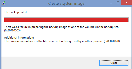 System Image Backup fails error 0x807800C5 