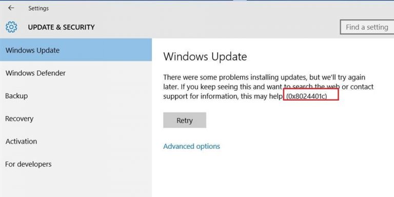 Fix Windows 10 Update Error Code 0x8024401c